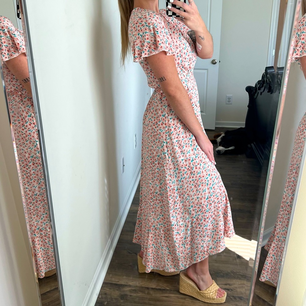 Floral high low ruffle wrap dress